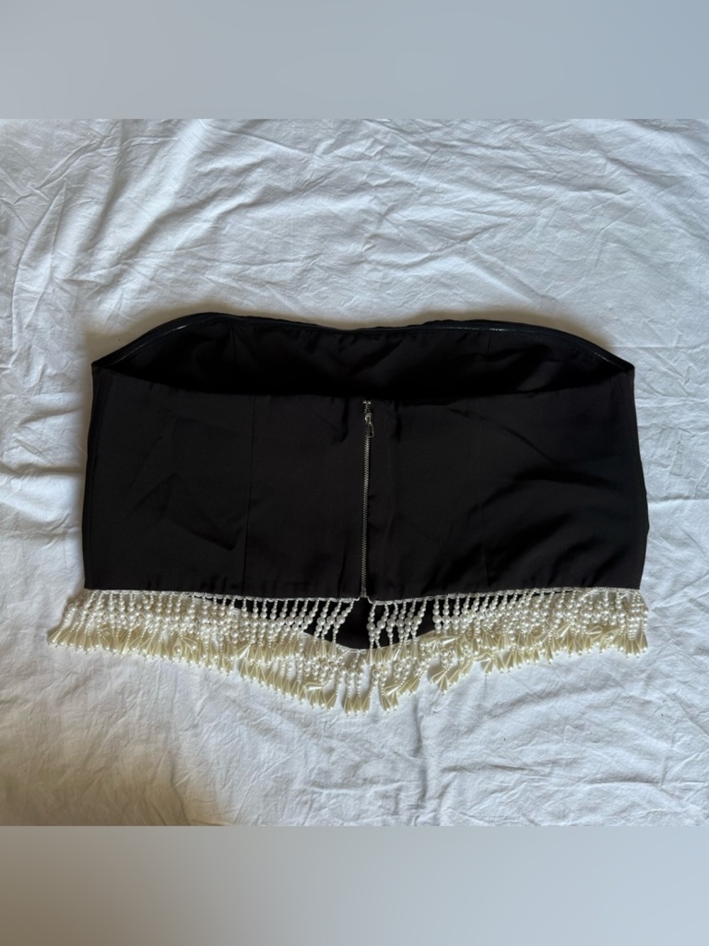 Forever 21 Black Strapless Crop Top with Pearl Beaded Fringe Size 2X - Picture 5 of 11